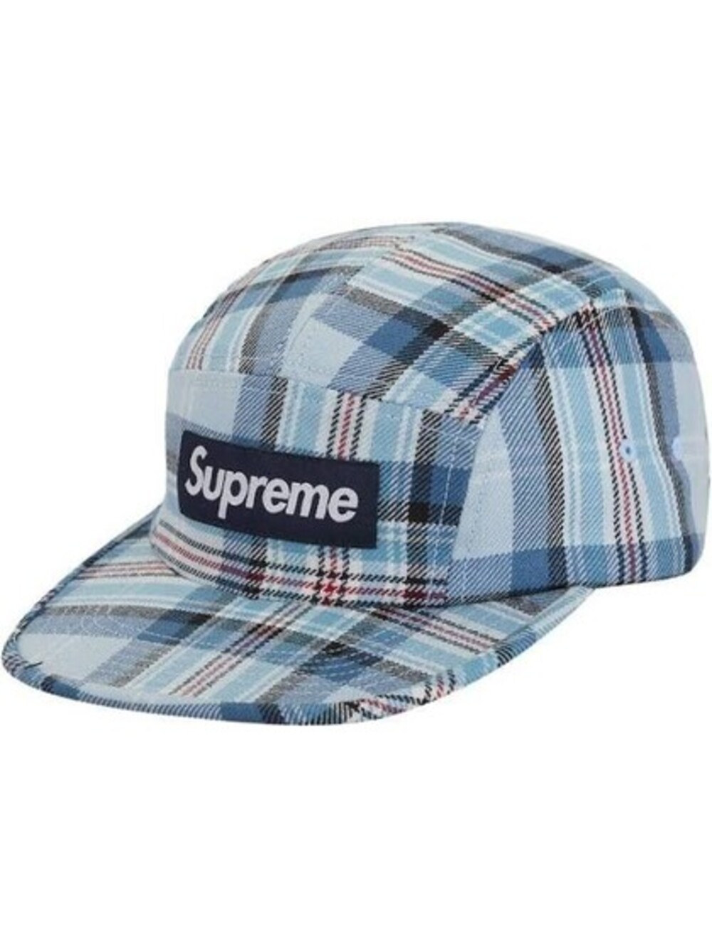 NEW Supreme Lochcarron Camp Cap Hat Light Blue Plaid Adjustable FW25